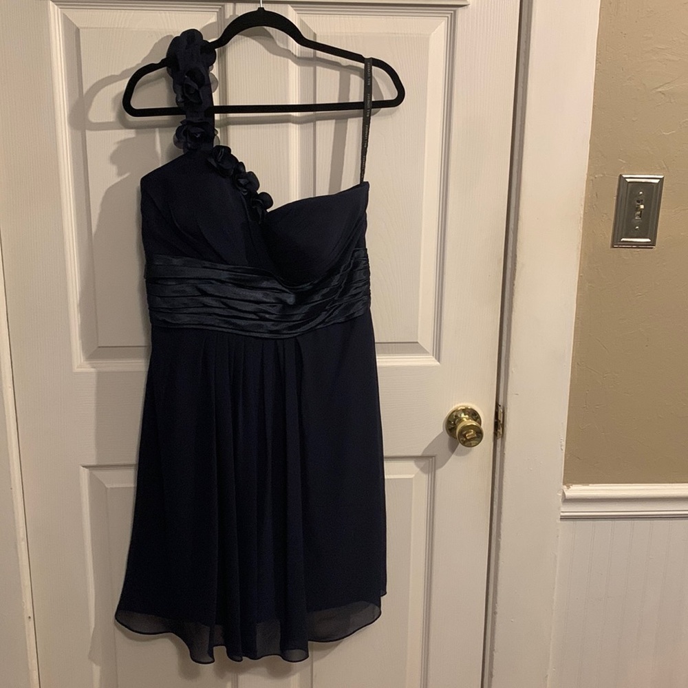 Bill Levkoff Braidsmaid Navy Blue Midi Dress